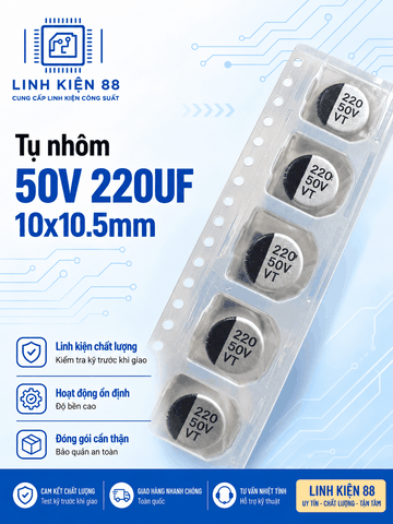 Tụ nhôm SMD 50V 220UF 10x10,5mm dán mới ( dây 10 con)