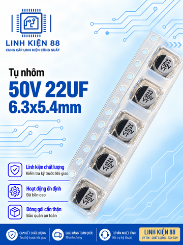 Tụ nhôm SMD 50V 22UF 6.3x5.4mm dán mới ( dây 10 con)