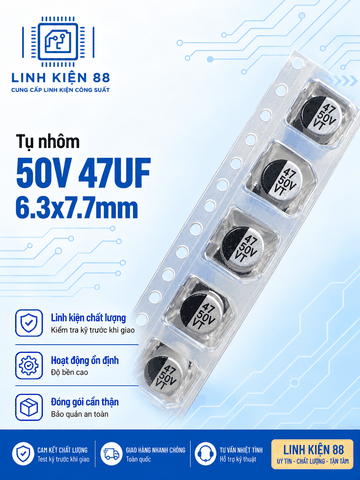 Tụ nhôm SMD 50V 47UF 6.3x7.7mm dán mới ( dây 10 con)