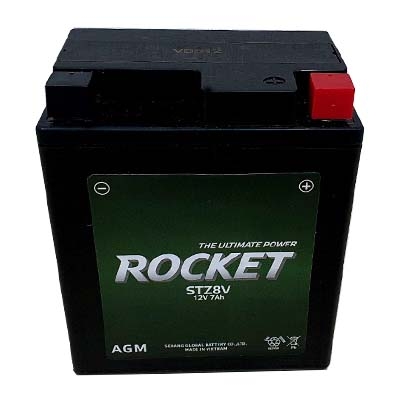 ẮC QUY KHÔ ROCKET DÙNG CHO XE MÁY SH, AGM STZ8V, 12V-7AH