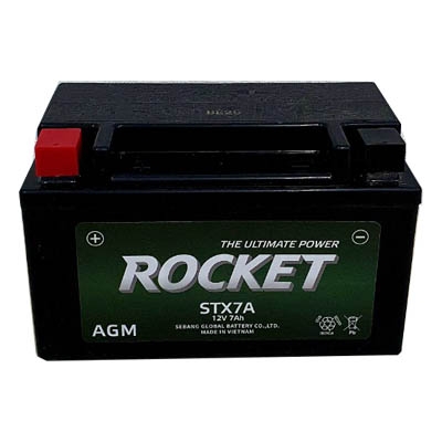 ẮC QUY KHÔ ROCKET DÙNG CHO XE MÁY ATILA, @, AGM STX7A, 12V-7AH