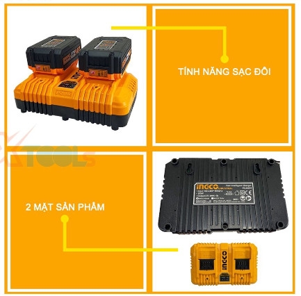 Bộ đế sạc siêu nhanh INGCO FCLI2024 20V đôi