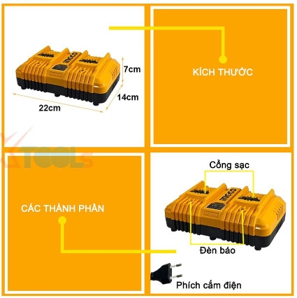 Bộ đế sạc siêu nhanh INGCO FCLI2024 20V đôi