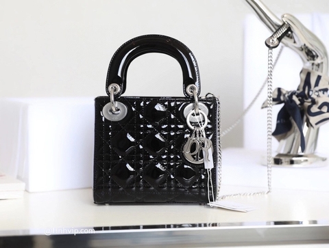 MINI LADY DIOR BAG Black Patent Cannage Calfskin