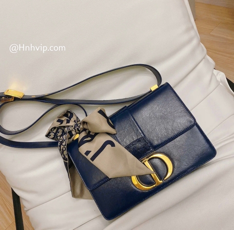 DIOR Indigo blBlue 30 Montaigne Shiny Crinkled Lambskin Flap Bag