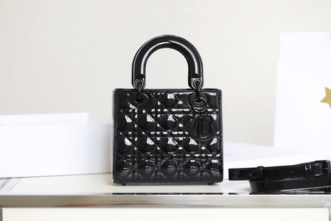 DIOR Small Lady Dior Bag Black Ultraglossy Patent Cannage Calfskin
