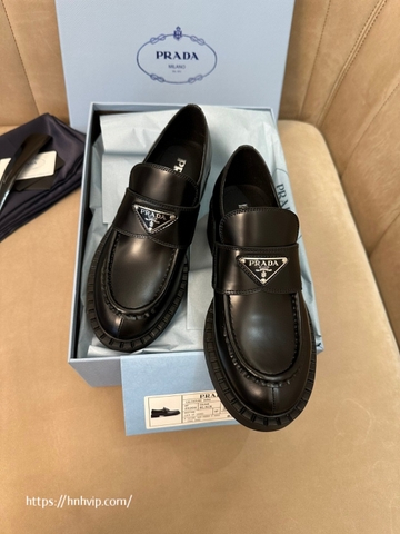 PRADA Chocolate brushed leather loafers