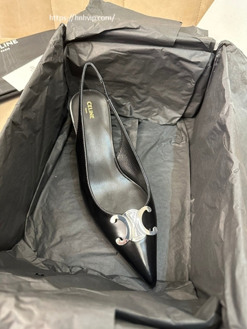 Celine 356834371C CELINE ALMA TRIOMPHE SLINGBACK IN GLOSSY CALFSKIN BLACK