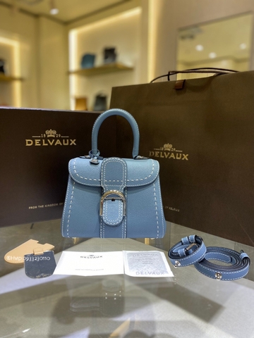 Delvaux Brillant Mini Surpiqué grained Calf leather cloud blue