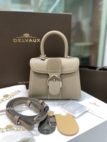 Delvaux Brillant Mini Surpiqué grained Calf leather Tourterelle I - Ivory