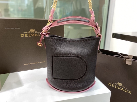 Delvaux Pin Mini Bucket Surpiquéen Taurillon Soft AA0607ATT0ADNDO black/pink