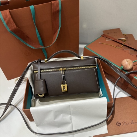 Loro Piana Extra Bag L19 Smooth Calfskin Dark Chocolate Licorice (H0KL)