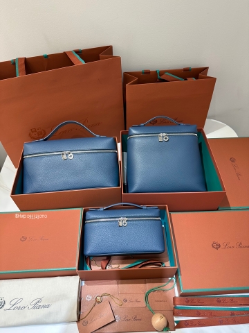 Loro Piana Extra Pocket backpack L23.5 Grained Calfskin blue FAN4041