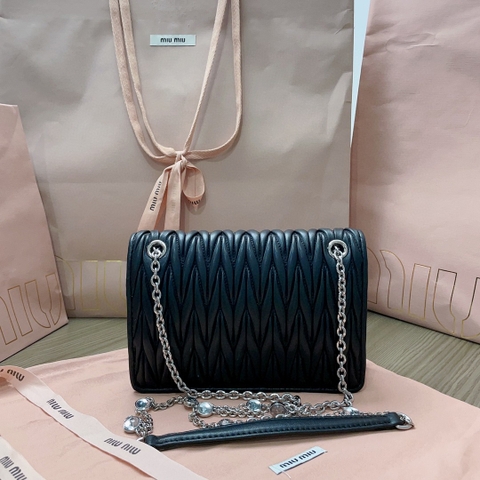 Miu Miu 5BP065 Matelassé nappa leather and crystal mini-bag black M1