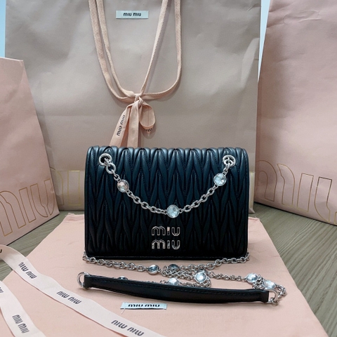 Miu Miu 5BP065 Matelassé nappa leather and crystal mini-bag black M1