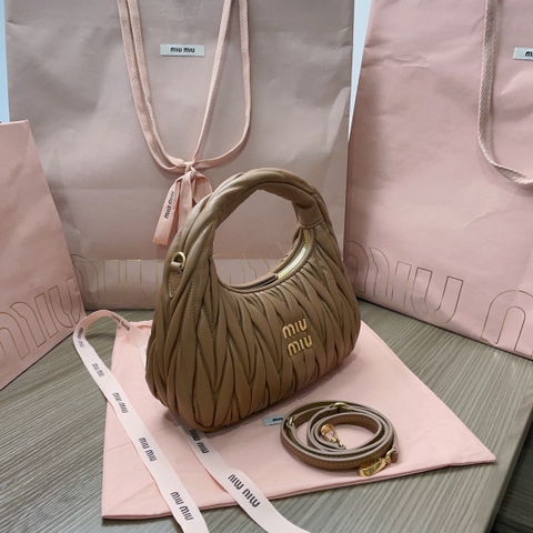 Miu Miu 5BC125 Wander matelasse nappa leather hobo bag caramel M1