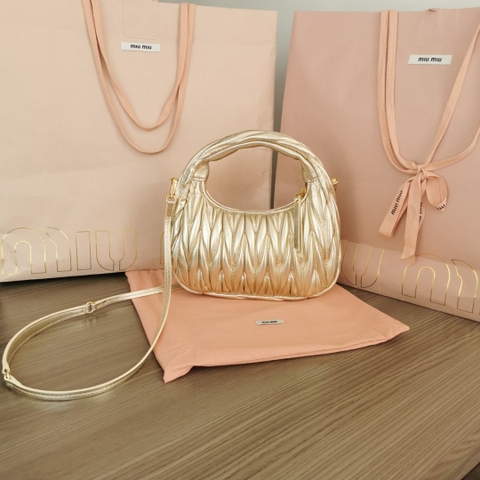 Miu Miu 5BC125 Wander matelasse nappa leather hobo bag pyrite M1
