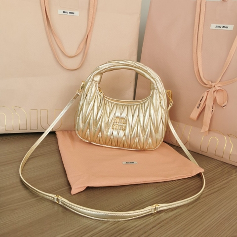 Miu Miu 5BC125 Wander matelasse nappa leather hobo bag pyrite M1