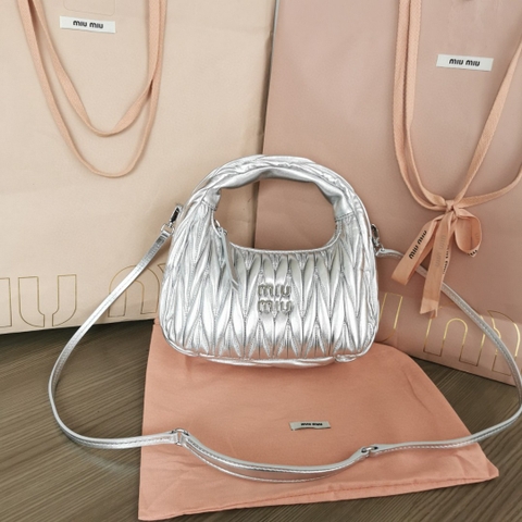 Miu Miu 5BC125 Wander matelasse nappa leather hobo bag silver M1