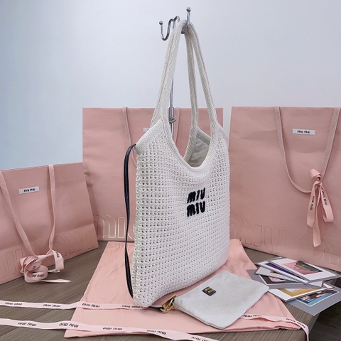 Miu Miu 5BG231_2CQY_F0N13_V_MRO Raffia-effect yarn and cotton tote bag M1