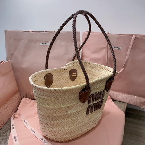 Miu Miu 5BG206_2DDH_F0A5T_V_SLO Palmetto tote bag Beige/Cognac M1