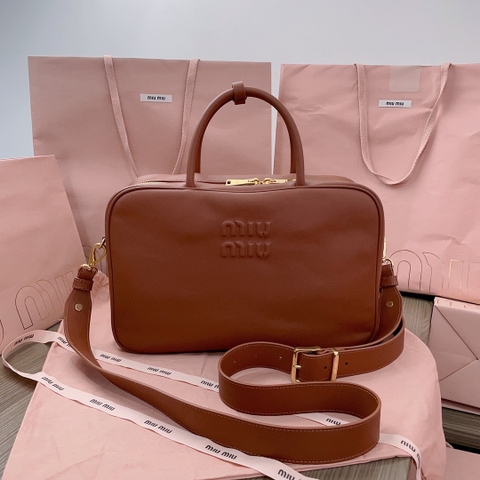 Miu Miu Leather Beau bag cognac 5BB117_2DDJ_F0046_V_TOO M1