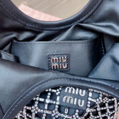 Miu Miu 5BA281 black Satin Handbag With Synthetic Crystals M1