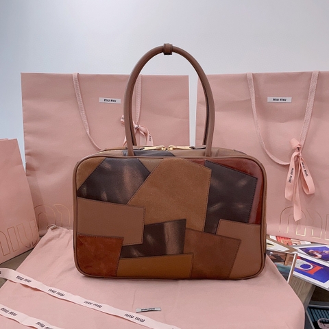 Miu Miu Leather patchwork Beau bag 5BB117_2CRI_F0046_V_MLN Cognac M1