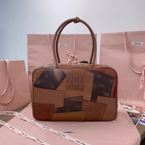 Miu Miu Leather patchwork Beau bag 5BB117_2CRI_F0046_V_MLN Cognac M1