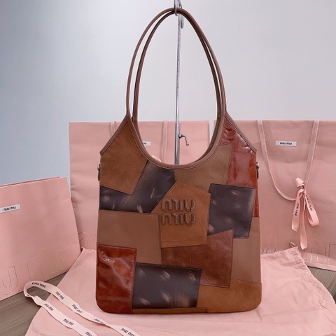 Miu Miu IVY leather patchwork bag 5BG231_2CRI_F0046_V_MLN Cognac M1