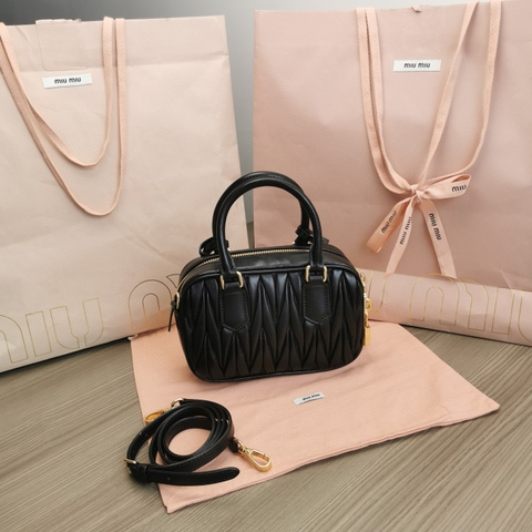 Miu Miu Arcadie matelassé nappa leather bag 5BB123 black M1