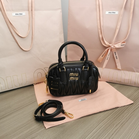 Miu Miu Arcadie matelassé nappa leather bag 5BB123 black M1