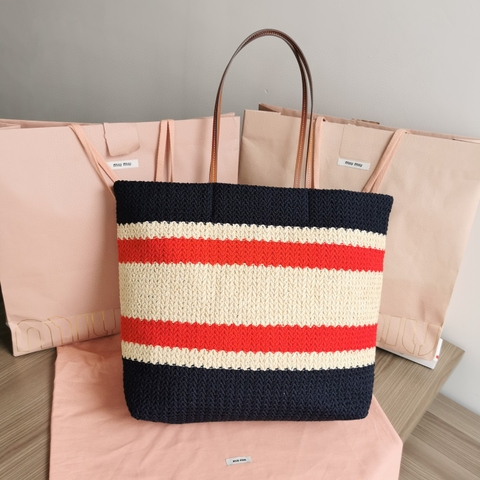 Miu Miu Woven fabric tote bag 5BG228_2DO3_F075R_V_OOO natural blue M1