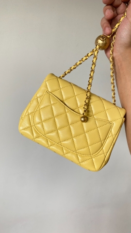 Chanel flap bag yellow leather