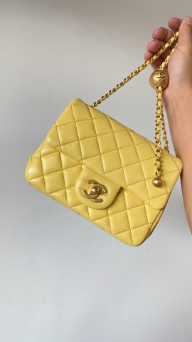 Chanel flap bag yellow leather
