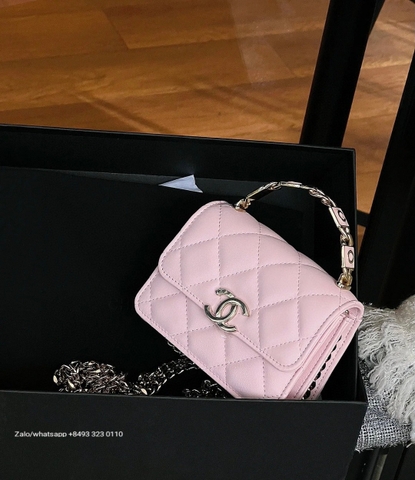 CHANEL 22s FLAP BAG WITH TOP HANDLE Lambskin Gold-Tone Metal Pink