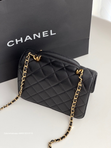 CHANEL 23b FLAP BAG WITH TOP HANDLE Grained Calfskin & Gold-Tone Metal Black