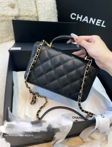 CHANEL 23b small FLAP BAG WITH TOP HANDLE Grained Calfskin & Gold-Tone Metal Black