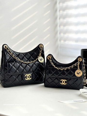 CHANEL SMALL HOBO BAG Shiny Crumpled Calfskin & Gold-Tone Metal Black AS4323 C2