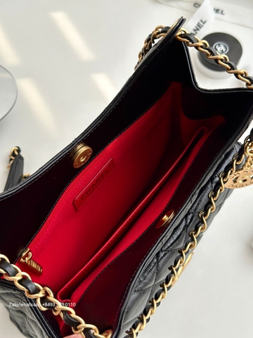 CHANEL SMALL HOBO BAG Shiny Crumpled Calfskin & Gold-Tone Metal Black AS4323 C2