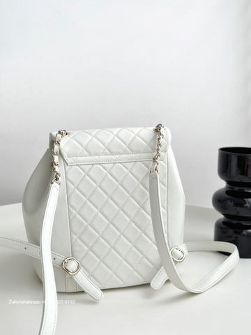 CHANEL Duma BACKPACK Lambskin Gold-Tone Metal white