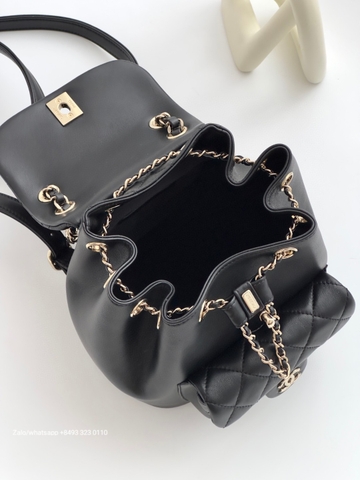 CHANEL Duma BACKPACK Lambskin Gold-Tone Metal Black