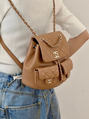 CHANEL BACKPACK Grained Calfskin & Gold-Tone Metal beige AS3787