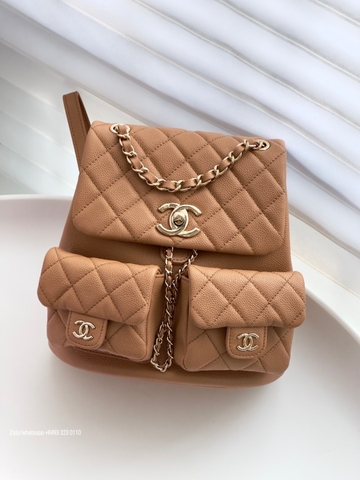 CHANEL BACKPACK Grained Calfskin & Gold-Tone Metal beige AS3787