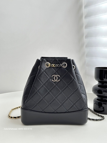 CHANEL Gabrielle calfskin dark-Tone black