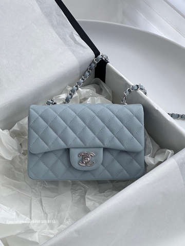 CHANEL MINI CLASSIC HANDBAG GRAINED CALFSKIN & Dark-Tone Metal Blue