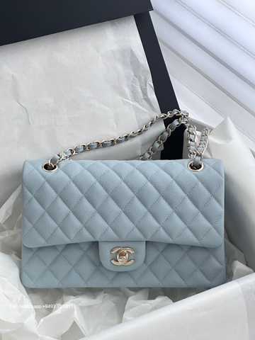 CHANEL CLASSIC 11.12 HANDBAG Grained Shiny Calfskin & Gold-Tone Metal Blue
