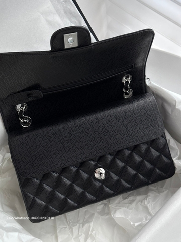 CHANEL CLASSIC HANDBAG Grained Calfskin & DARK-Tone Metal Black