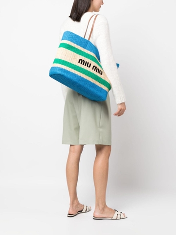 Miu Miu Woven fabric tote bag 5BG228_2DO3_F075U_V_OOO beige/light blue M1