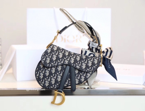 DIOR MINI SADDLE BAG Blue Dior Oblique Jacquard